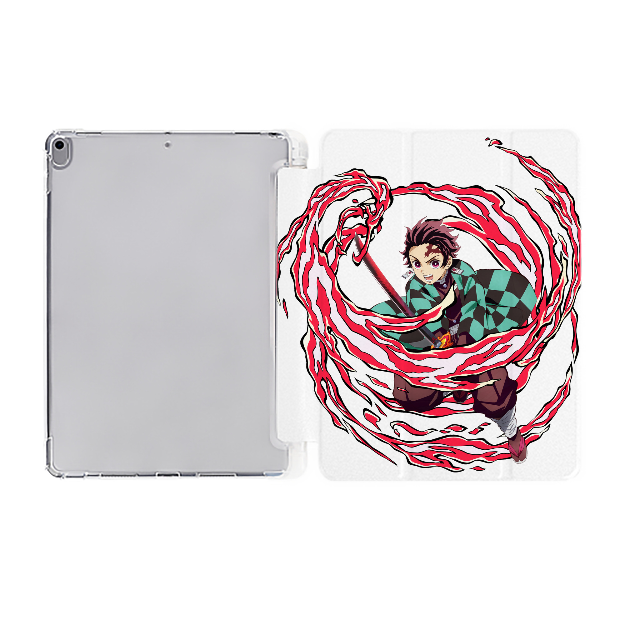 （画像用） 鬼滅の刃 竈門 炭治郎／かまど たんじろう Kamado Tanjirou IPad ケース ペン収納付き 三つ折りスタンド PUレザー×シリコン 対応機種9.5/10.5/10.9インチ